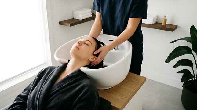 Relaxing spa treatment with a head massage and hair wash in a modern salon