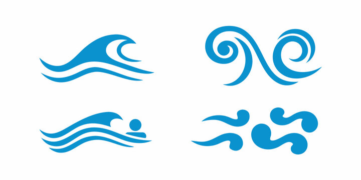 Blue Wave Shapes And Swirls Vector Illustration On White Background