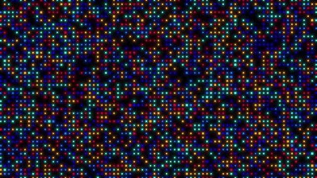 Abstract background of colorful glowing LED digital grid dots matrix panel blinking pattern loop 4k video