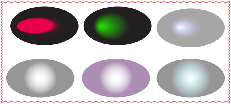 Six abstract oval shapes with glowing gradients in various colors against a clean white background surrounded by a red border illustration vector design