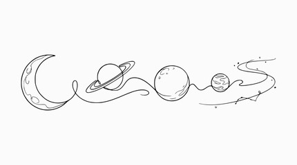 Cosmic Line Art: Moon, Planets, Saturn, Stars, Galaxy Swirl, Celestial Design © rglstrm