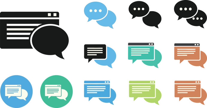 Chat Bubble Browser Icon Set with Minimalist Copy Space and Flat Vector Speech Bubbles