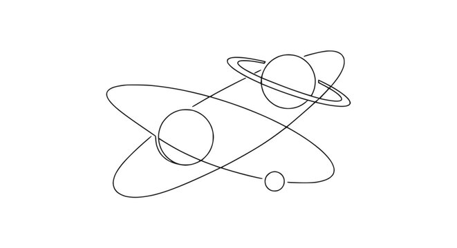 Abstract minimalist line art of planets orbiting in space, cosmic system, science concept