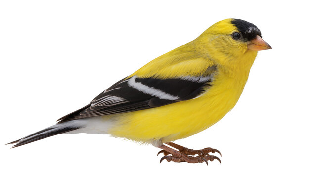 American Goldfinch bird with black cap and wings