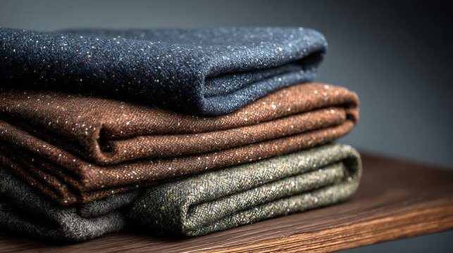 Folded Woolen Blankets / 畳まれたウールの毛布