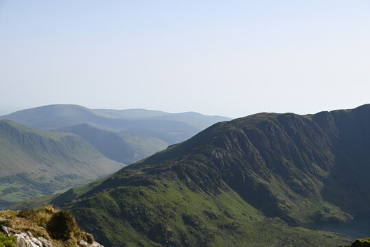 a view from the top of Cadair Idris in wales in southern Snowdonia along the Minffordd Path