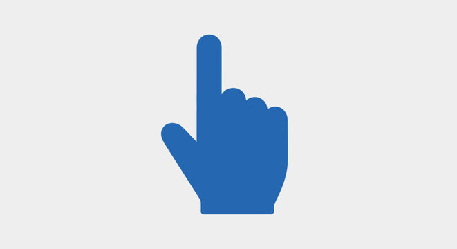 A blue hand icon pointing upward on a light gray background