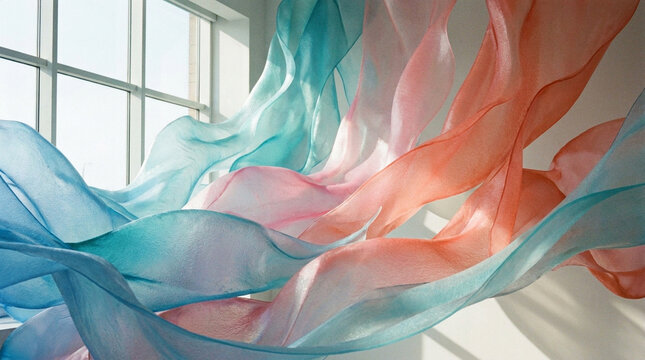 Flowing Pastel Colored Fabric in Bright Room