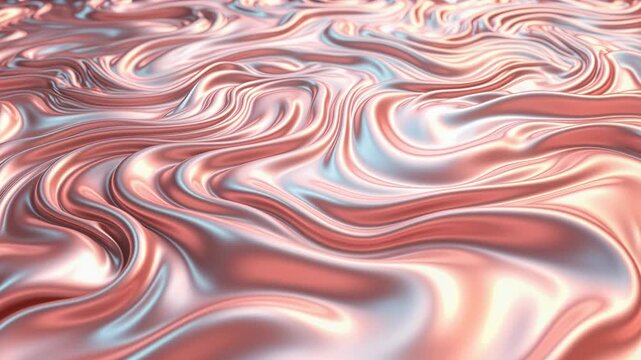 Elegant rose gold and silver liquid metal surface gently waving and creating abstract ripples