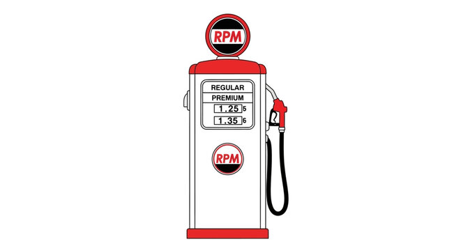 Vintage Gas Pump Retro RPM Fuel Station Isolated White Background