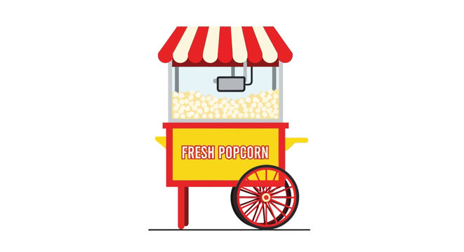 Popcorn Cart, Fresh Popcorn Stand, Cinema Snack Machine, Vector Illustration