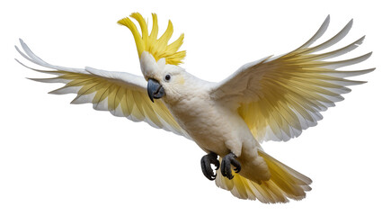 Sulphur-crested cockatoo bird flying with wings spread wide © Julia