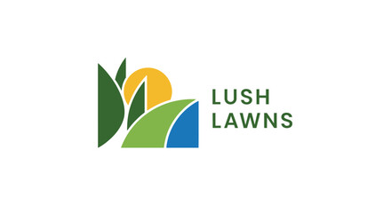 Obraz premium Lush green lawns logo with sun.