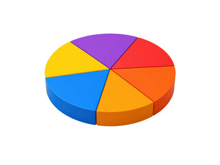 Fototapeta premium Colorful 3D pie chart with six segments isolated on transparent background business graphic.