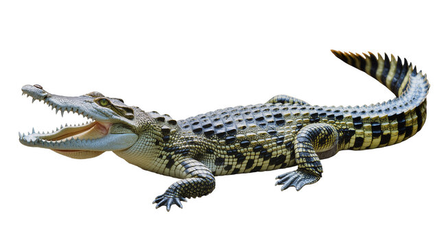 Nile crocodile with open mouth and sharp teeth