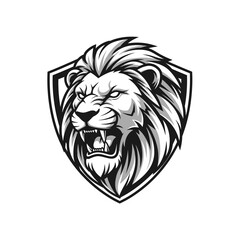 Obraz premium A fierce lion's head in a shield.