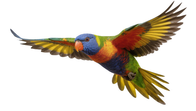 Rainbow Lorikeet parrot flying with spread wings