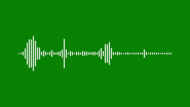 White audio visualizer waveform, sound frequency spectrum animation, music equalizer bars moving, voice recording wave graph, digital signal pulse, green screen, seamless motion loop, 4k resolution.