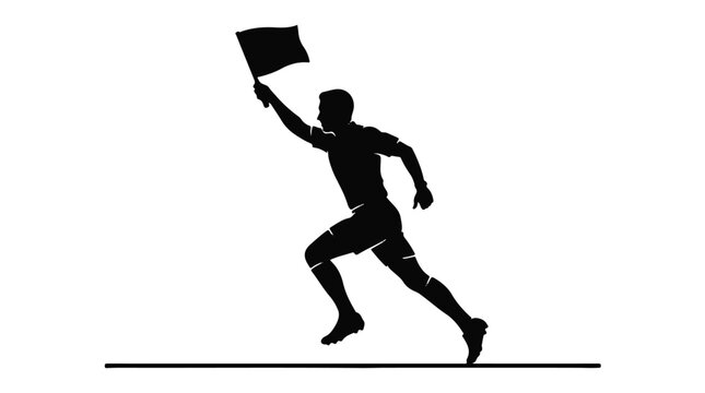 Man running with flag in hand, dynamic motion silhouette, energetic and determined athlete in action, sports and fitness concept