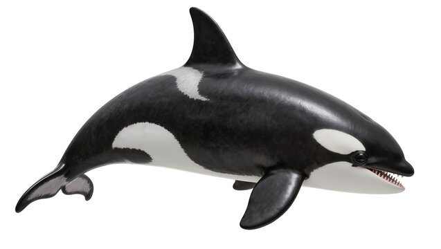 Orca killer whale with sharp teeth and white eye patch