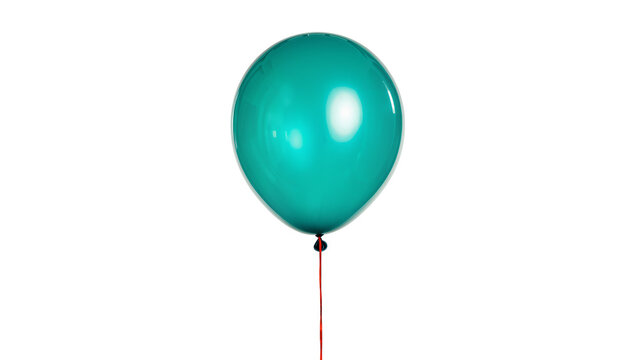 Teal balloon with red string on white