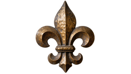 Ornate bronze fleur de lis emblem with textured surface © Lisa