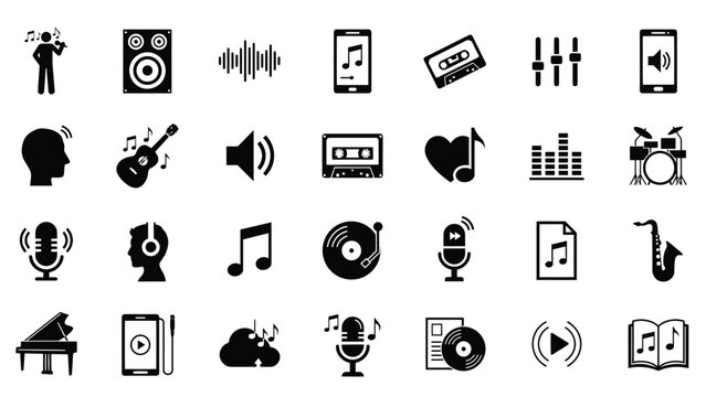 Music icons collection for audio and sound concepts