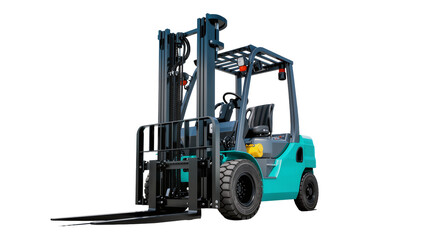 Turquoise and black heavy duty forklift truck with forks © Julia