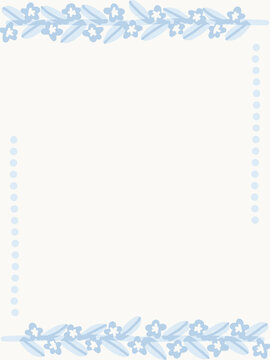 Minimalist blank card template with blue hand drawn floral borders
