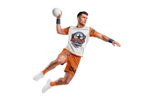Man Wearing Full Handball Kit With Ball Mockup