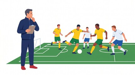 Coach observing soccer players during a match © Bagus
