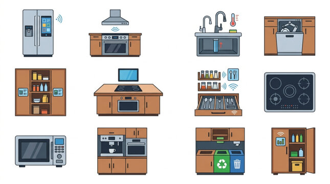 Collection of Kitchen Appliances and Furniture Elements.