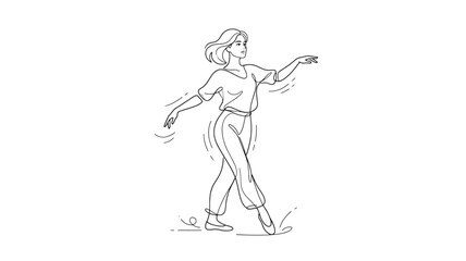 Fototapeta premium Woman Dancing in Flowing Dress Line Art, Sketch Style Illustration with Dynamic Pose and Minimalist Background