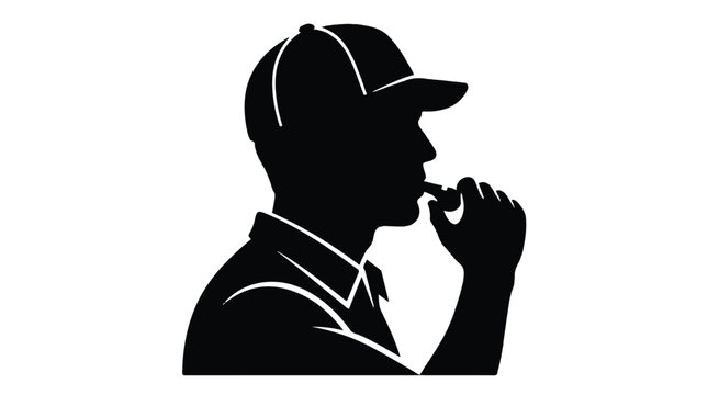 Man silhouette thinking wearing baseball cap in profile view with hand on chin, contemplative expression, simple illustration for creative concepts