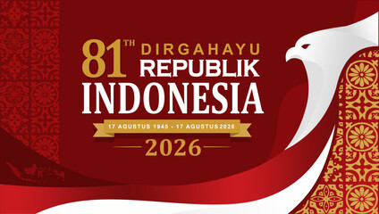 Indonesia Independence Day 2026 banner template for August 17 celebrations. Translation: Happy Independence Day of Indonesia.