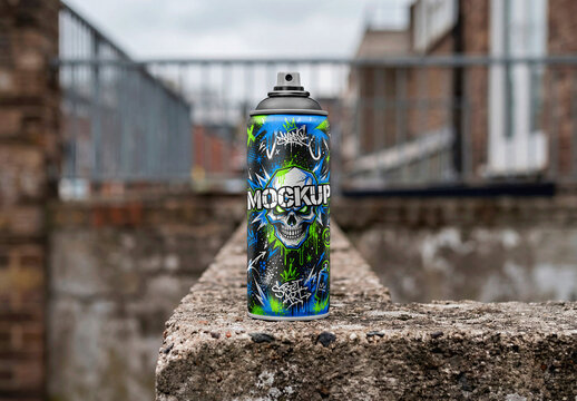 Spray Paint Can Mockup On An Urban Concrete Wall