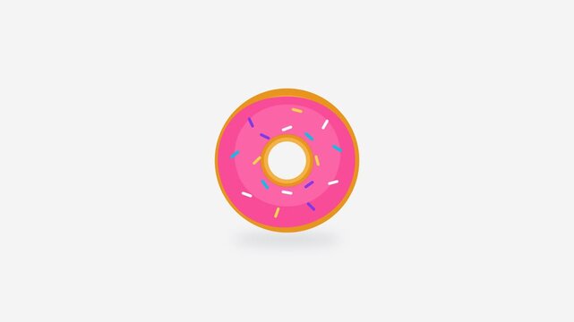 Flat vector animation of rolling chocolate and pink glazed donuts with sprinkles sliding in and out with elastic bounce transition 4K motion graphics