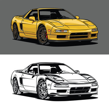 Yellow NSX-T Sports Car Vector Illustration Set