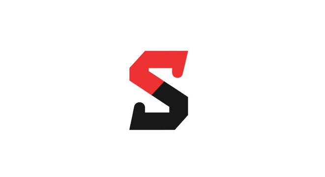A bold letter S design featuring a split red and black color scheme