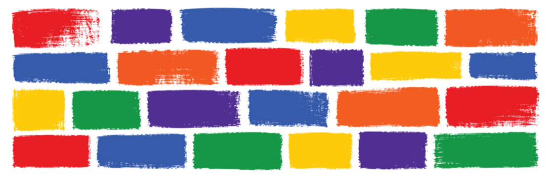 Abstract brick wall pattern made of colorful handpainted brush strokes