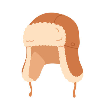 Orange ushanka winter hat with ear flaps isolated on white
