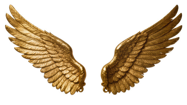 Ornate golden wings pair detailed feather texture, metallic sheen