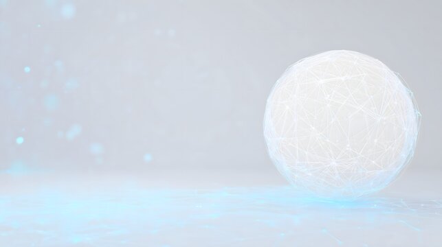 Glowing cyber network sphere on a bright minimalist digital background