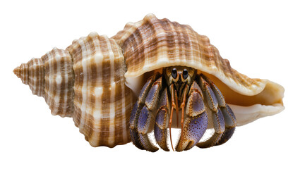 Hermit crab peeking out of striped shell © Hannah