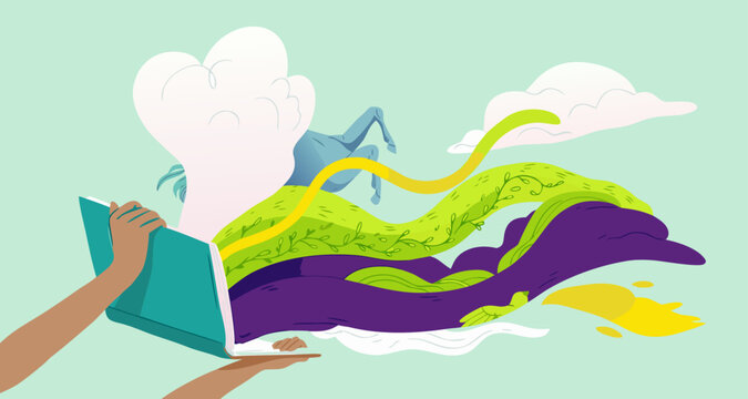 Bright colorful open textbook graphic element for school and learning concept