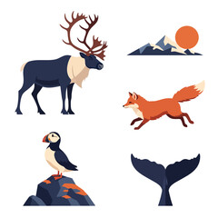 Obraz premium Collection of Arctic Animals and Nature Elements.