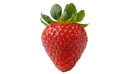 Ripe red strawberry with green leaves and yellow seeds © Luca