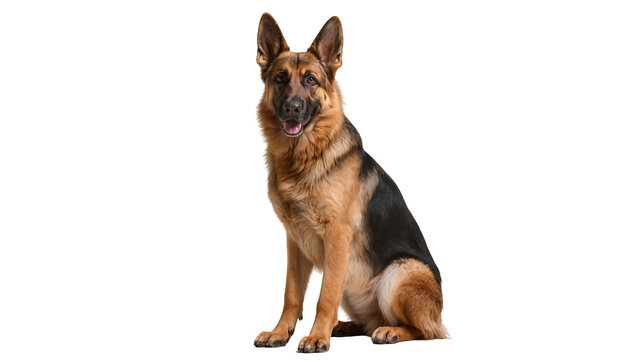 German Shepherd dog sitting attentively with open mouth