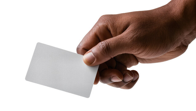 Hand holding blank white credit card