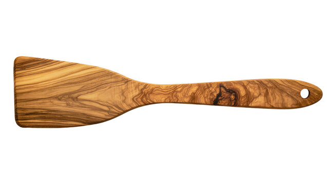 Olive wood spatula with unique grain pattern and hanging hole
